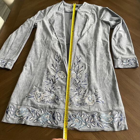 Curations Long Jacket Blue Faux Suede Boho Embroidered Duster Women Med ium NWT - Picture 10 of 16